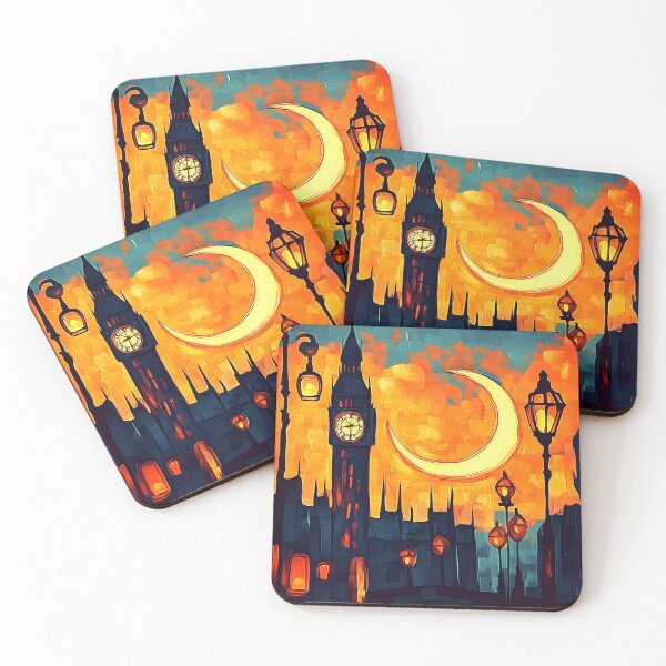 Item preview, Ramadan in London Featuring Big Ben Under Crescent Moon and Glowing Street Lamps designed and sold by OlfactoART Studio.