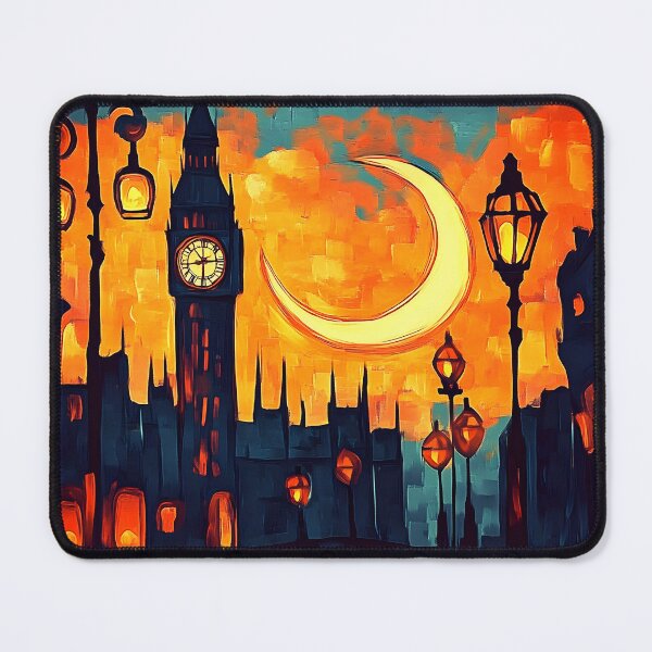 Item preview, Ramadan in London Featuring Big Ben Under Crescent Moon and Glowing Street Lamps designed and sold by OlfactoART Studio.