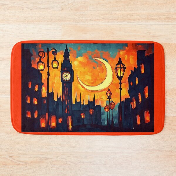 Item preview, Ramadan in London Featuring Big Ben Under Crescent Moon and Glowing Street Lamps designed and sold by OlfactoART Studio.