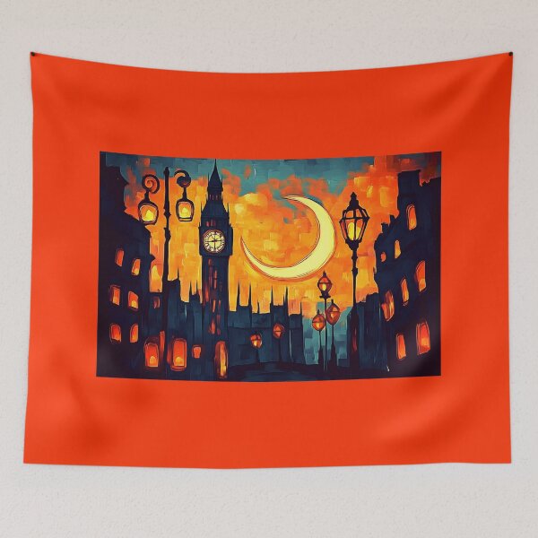 Item preview, Ramadan in London Featuring Big Ben Under Crescent Moon and Glowing Street Lamps designed and sold by OlfactoART Studio.
