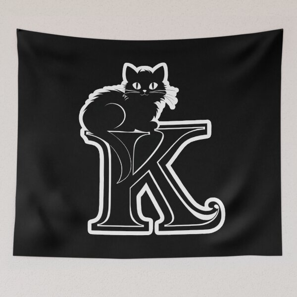 Item preview, Black Capital Letter K Monogram with Black Cat | Alphabet Letters | Cat Illustration designed and sold by UnhingedBird.