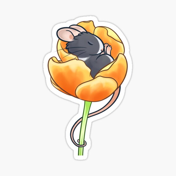 Aperçu de l'œuvre Autocollant de souris tulipe créée et vendue par pawlove.