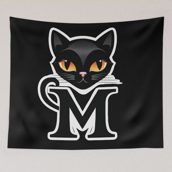 Item preview, Black Capital Letter M Monogram with Black Cat | Alphabet Letters | Cat Illustration designed and sold by UnhingedBird.