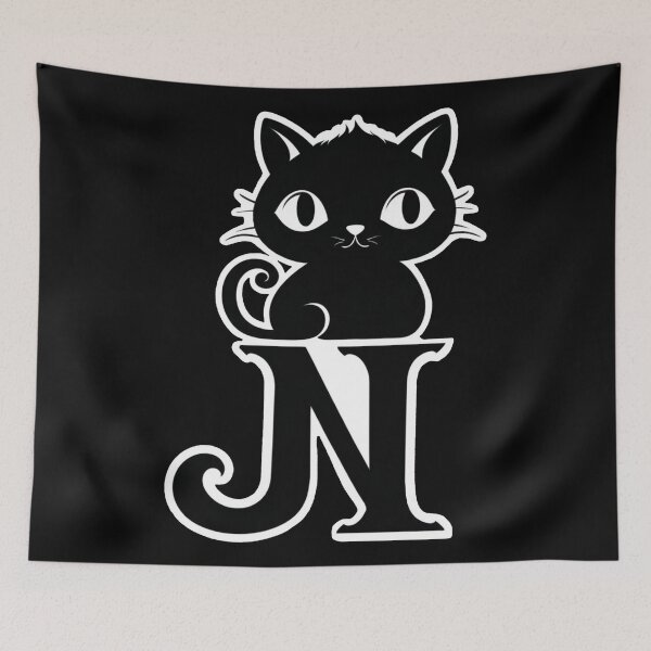 Item preview, Black Capital Letter N Monogram with Black Cat | Alphabet Letters | Cat Illustration designed and sold by UnhingedBird.