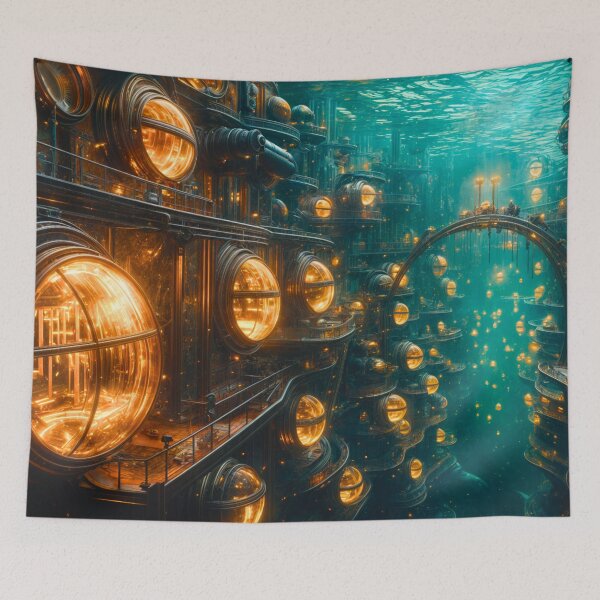 Item preview, Underwater Bubble City Built Along Canyon Walls designed and sold by ACastilloArt.