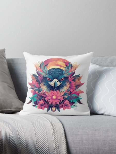 Multicolored head of eagle Throw Pillow
