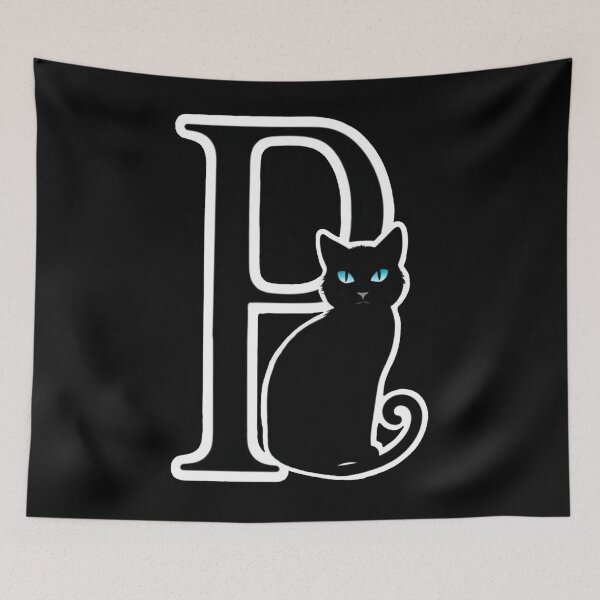 Item preview, Black Capital Letter P Monogram with Black Cat | Alphabet Letters | Cat Illustration designed and sold by UnhingedBird.