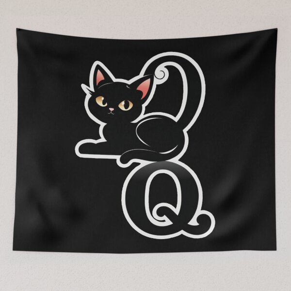 Item preview, Black Capital Letter Q Monogram with Black Cat | Alphabet Letters | Cat Illustration designed and sold by UnhingedBird.