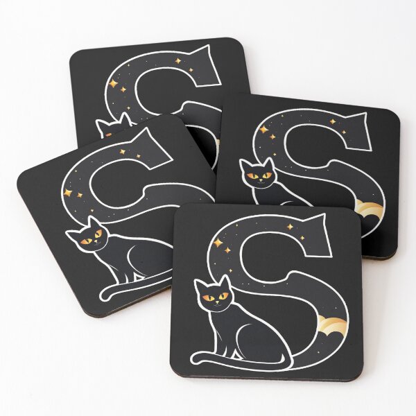 Item preview, Black Capital Letter S Monogram with Black Cat | Alphabet Letters | Cat Illustration designed and sold by UnhingedBird.