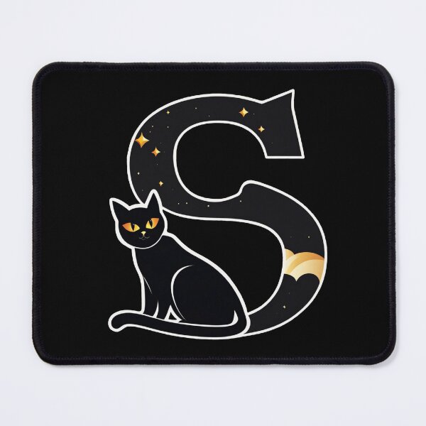Item preview, Black Capital Letter S Monogram with Black Cat | Alphabet Letters | Cat Illustration designed and sold by UnhingedBird.