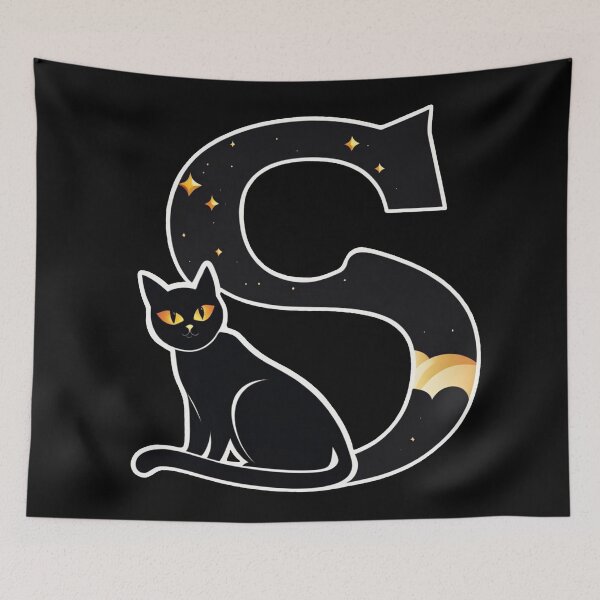 Item preview, Black Capital Letter S Monogram with Black Cat | Alphabet Letters | Cat Illustration designed and sold by UnhingedBird.