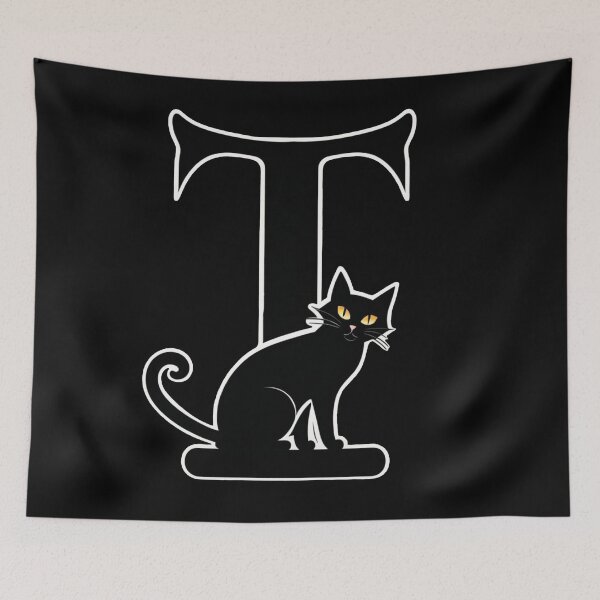 Item preview, Black Capital Letter T Monogram with Black Cat | Alphabet Letters | Cat Illustration designed and sold by UnhingedBird.