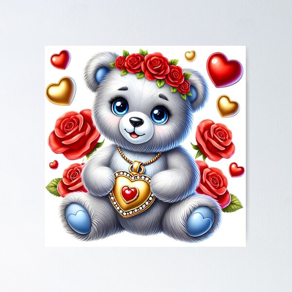 Item preview, Adorable teddy bear with a heart-shaped locket designed and sold by JonysCreativeDesigns.