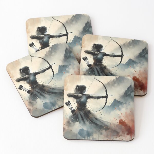 Item preview, Archer in front of mountain panorama | Art | Watercolor | Middle Ages designed and sold by Beyond The Nock.