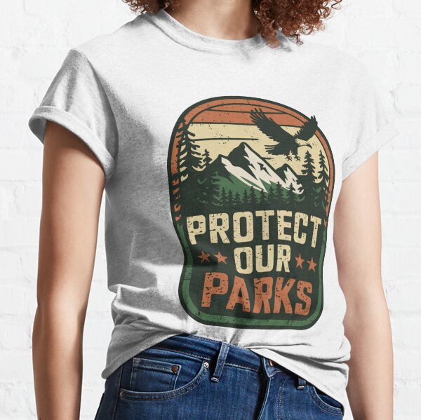 Vista previa del artículo con la obra «Protejamos nuestros parques: insignia retro de conservación de parques nacionales», diseñado y vendido por LaurenCrest.