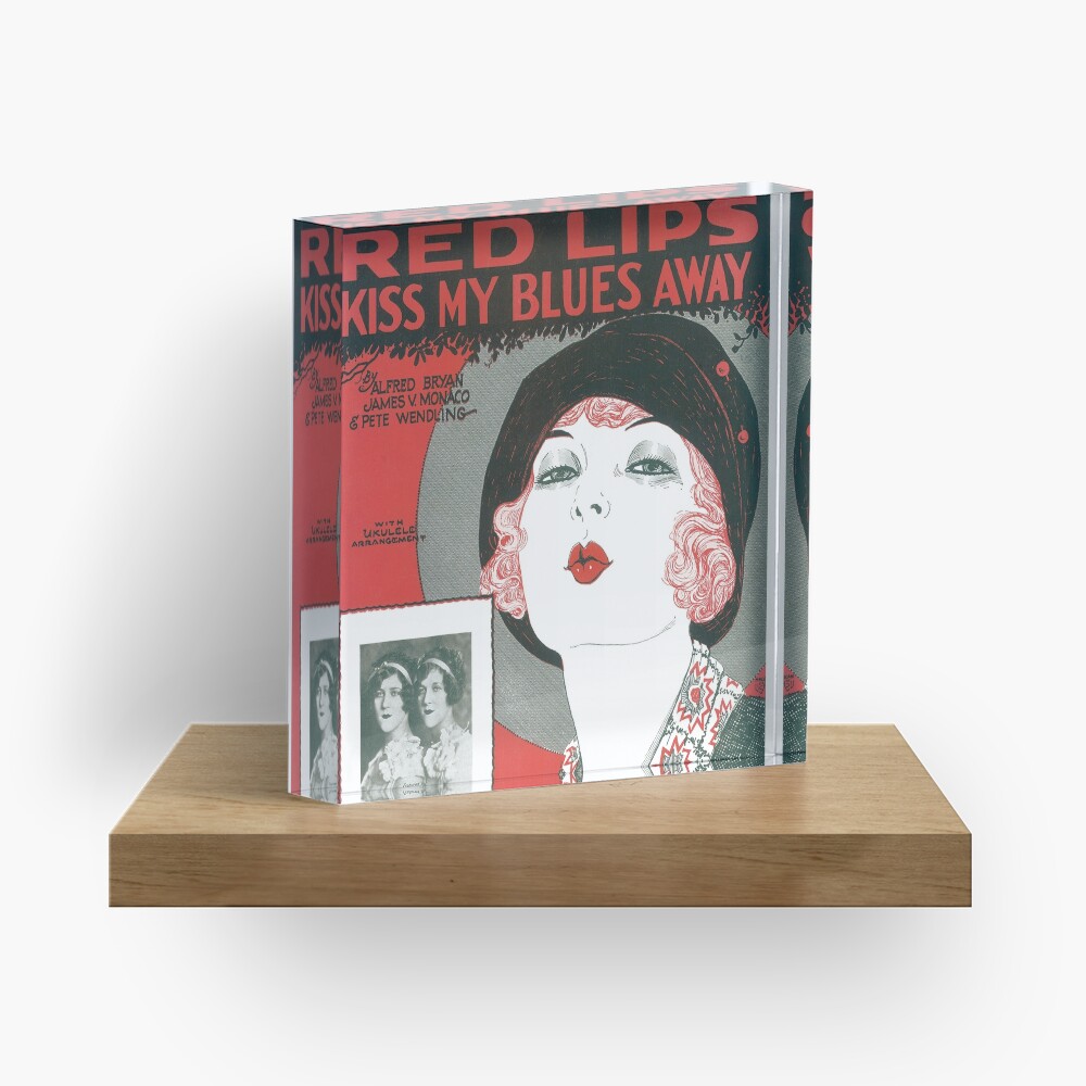 Vintage Sheet Music Songbook Cover Red Lips Kiss My Blues Away 1927 Acrylic Block