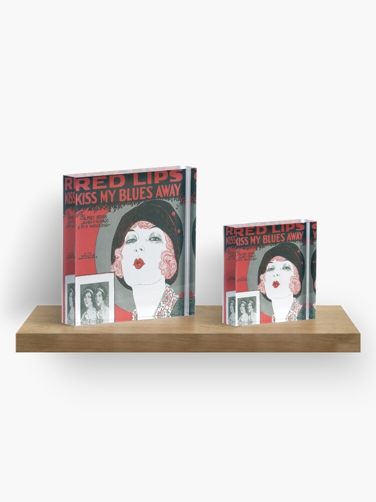 Alternate view of Vintage Sheet Music Songbook Cover Red Lips Kiss My Blues Away 1927 Acrylic Block