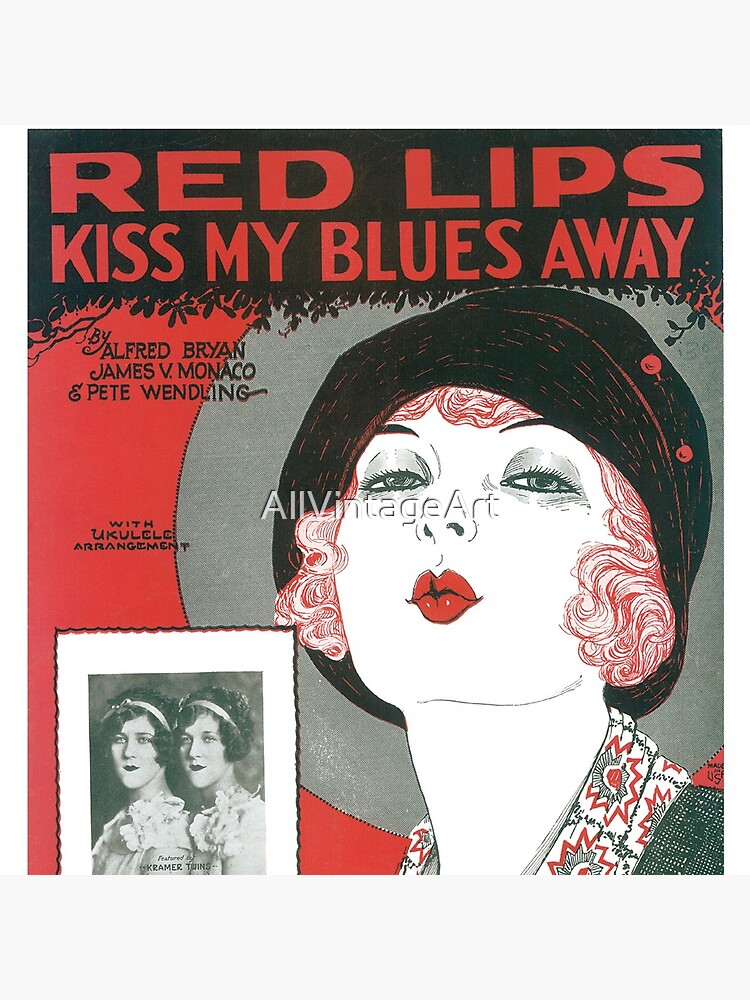 Vintage Sheet Music Songbook Cover Red Lips Kiss My Blues Away 1927 by AllVintageArt