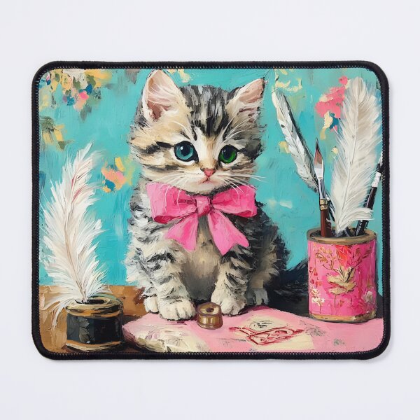 Item preview, Kitten art, Special Correspondent, whimsical kitten art designed and sold by SophieClimaArt.