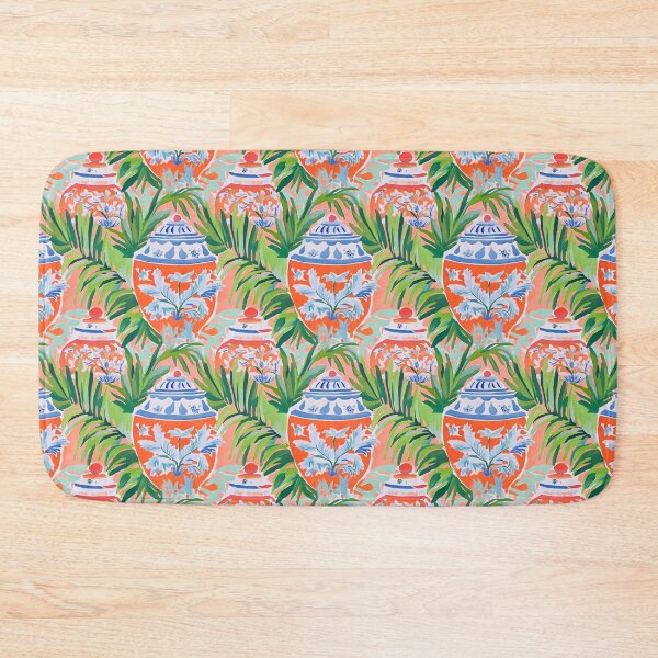 Item preview, Grandmillennial palm leaves and orange ginger jars designed and sold by SophieClimaArt.