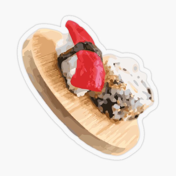 Vista previa del artículo con la obra «Pegatina de plato de sushi kawaii: adorable arte de comida japonesa», diseñado y vendido por QuteStuffHere.