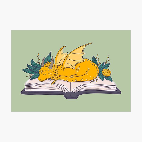 Item preview, Cute Golden Dragon Sleeping on a Book - Cozy Fantasy designed and sold by Jess.a.creates.