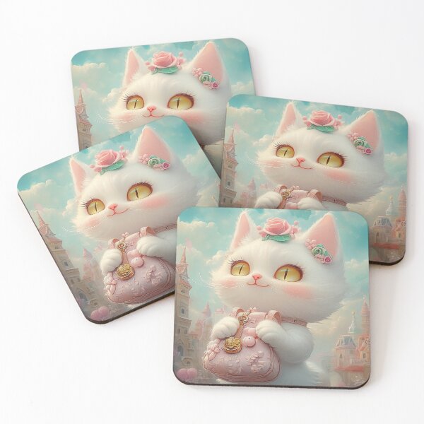 Item preview, Whimsical White Kitten in a Fairytale Town – Cute Fantasy Art for Kids & Teens. designed and sold by MirraStore.