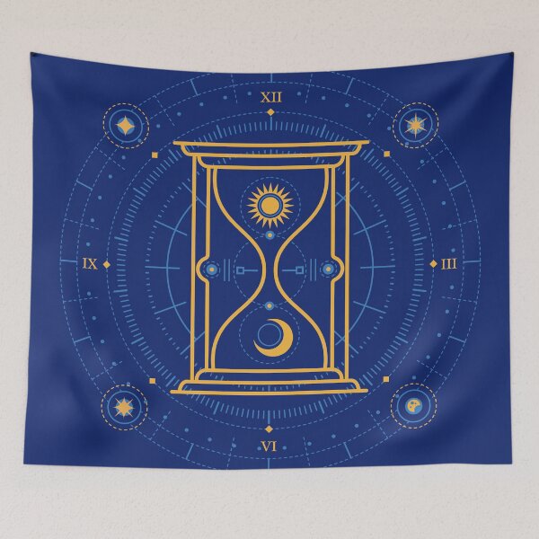 Item preview, astrology spacetime mythology hourglass sun and moon galaxy background gypsy or tarot card style designed and sold by NiamLab.
