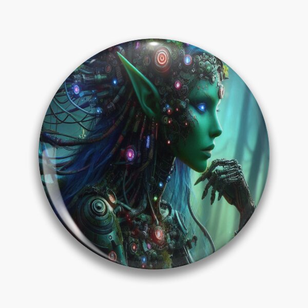 Item preview, AI generated forest elf cyborg, dystopian fantasy designed and sold by AI-this-is-AI.