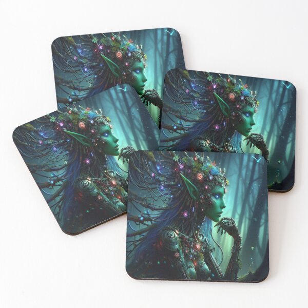 Item preview, AI generated forest elf cyborg, dystopian fantasy designed and sold by AI-this-is-AI.