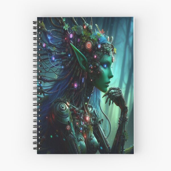 Item preview, AI generated forest elf cyborg, dystopian fantasy designed and sold by AI-this-is-AI.