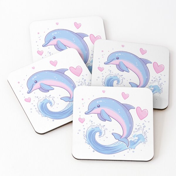 Item preview, Valentine kawaii art of Cute Dolphin jumping kitten flying with Red Hearts designed and sold by TheRedPixels.