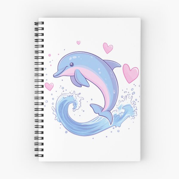 Aperçu de l'œuvre Art kawaii de la Saint-Valentin d'un mignon chaton sautant de dauphin volant avec des coeurs rouges créée et vendue par TheRedPixels.
