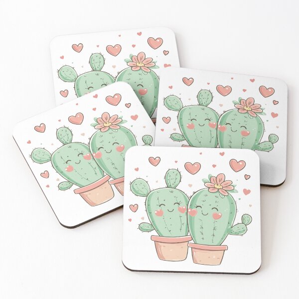 Item preview, Arte kawaii de San Valentín de una linda pareja de plantas de cactus, concepto de relación de amor y odio, corazones rojos designed and sold by TheRedPixels.