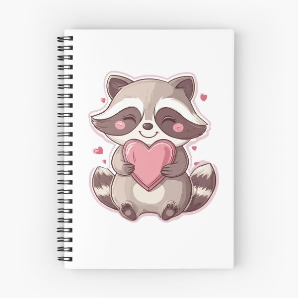 Aperçu de l'œuvre Art kawaii de la Saint-Valentin d'un bébé raton laveur mignon tenant un cœur, concept de relation amour-haine, cœurs rouges créée et vendue par TheRedPixels.