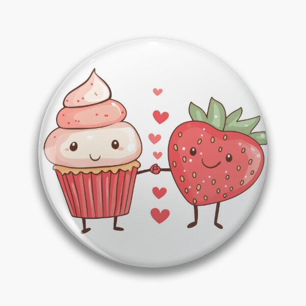Artikelvorschau, Valentins-Kawaii-Kunst mit süßem Erdbeer-Cupcake und Erdbeer-Paar, Konzept der Hassliebe, rote Herzen entworfen und verkauft von TheRedPixels.