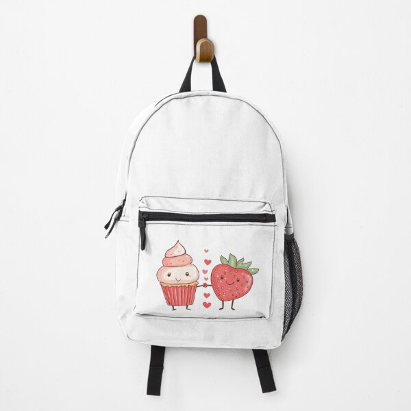 Aperçu de l'œuvre Art kawaii de la Saint-Valentin de cupcake aux fraises mignon et de couple de fraises, concept de relation amour-haine, coeurs rouges créée et vendue par TheRedPixels.