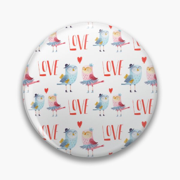Item preview, Blue and pink canaries looking at each other, with 'love' displayed in the center. designed and sold by FestivityFinds.