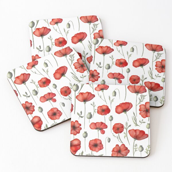 Item preview, poppies on a white background designed and sold by Sonja Birkelbach.