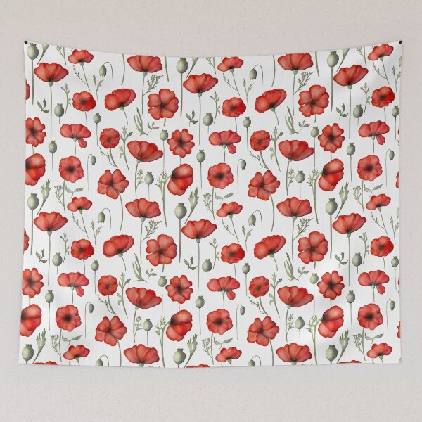 Item preview, poppies on a white background designed and sold by Sonja Birkelbach.