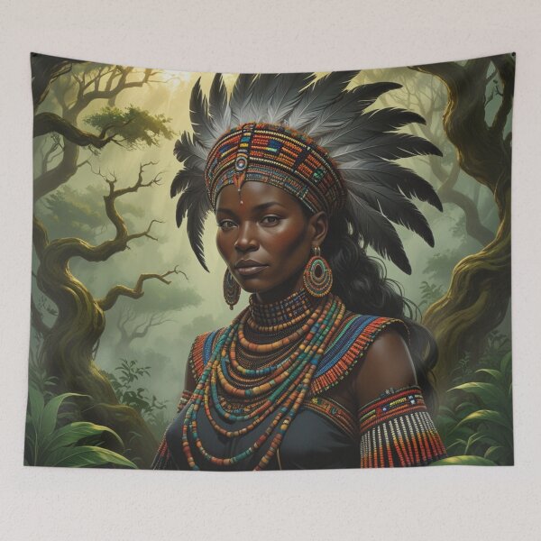 Item preview, Divine African Spirit Lady Portrait - Embracing Ancient Spirituality designed and sold by 'VARI'.