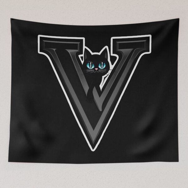 Item preview, Black Capital Letter V Monogram with Black Cat | Alphabet Letters | Cat Illustration designed and sold by UnhingedBird.