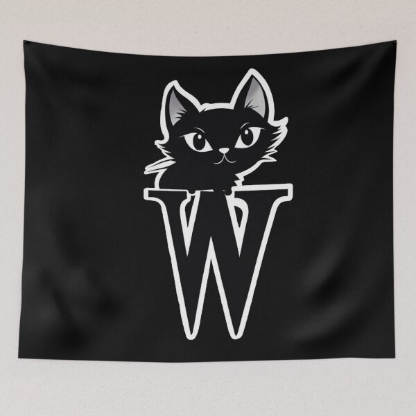 Item preview, Black Capital Letter W Monogram with Black Cat | Alphabet Letters | Cat Illustration designed and sold by UnhingedBird.