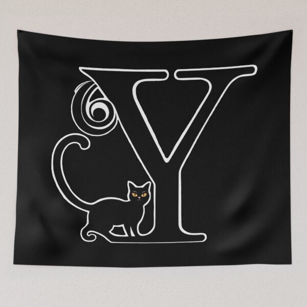 Item preview, Black Capital Letter Y Monogram with Black Cat | Alphabet Letters | Cat Illustration designed and sold by UnhingedBird.