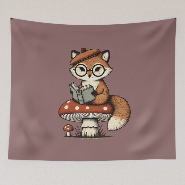 Artikelvorschau, Fuchs und Pilze im Retro-Stil entworfen und verkauft von Meandmyshop.