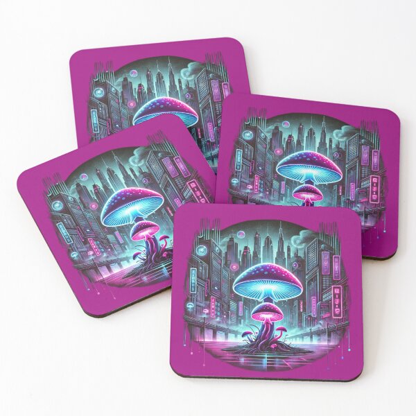 Item preview, Neon Fungi in a Cyberpunk Cityscape designed and sold by Meandmyshop.