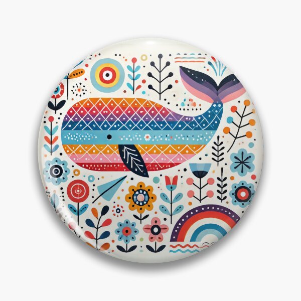 Item preview, Scandinavian Folk Art Rainbow Animals - Cute Colourful Whale by heidiannemorris designed and sold by FOLK ART FUSION.