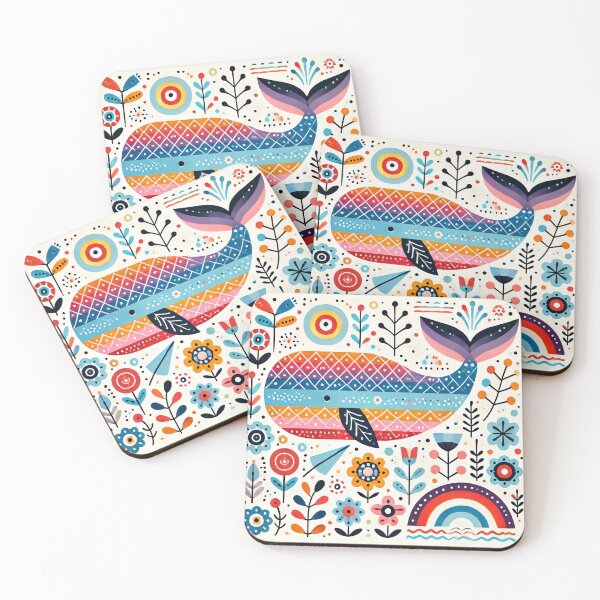 Item preview, Scandinavian Folk Art Rainbow Animals - Cute Colourful Whale by heidiannemorris designed and sold by FOLK ART FUSION by heidiannemorris.
