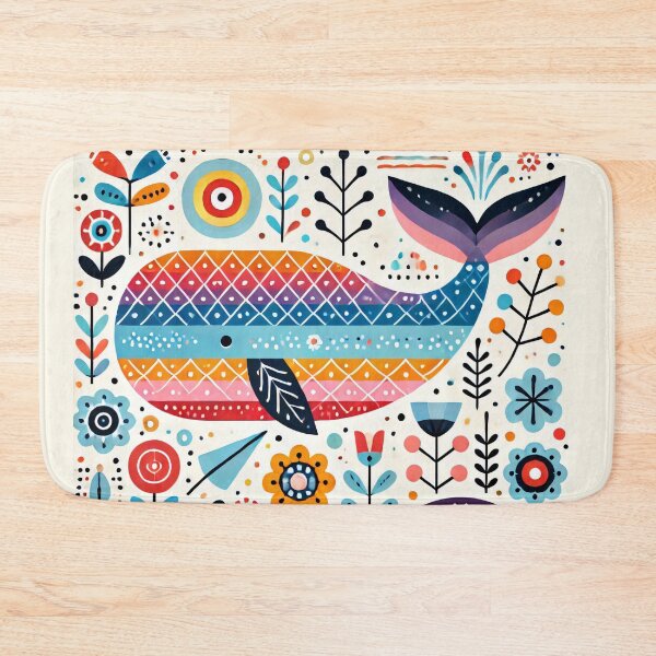 Item preview, Scandinavian Folk Art Rainbow Animals - Cute Colourful Whale by heidiannemorris designed and sold by FOLK ART FUSION.