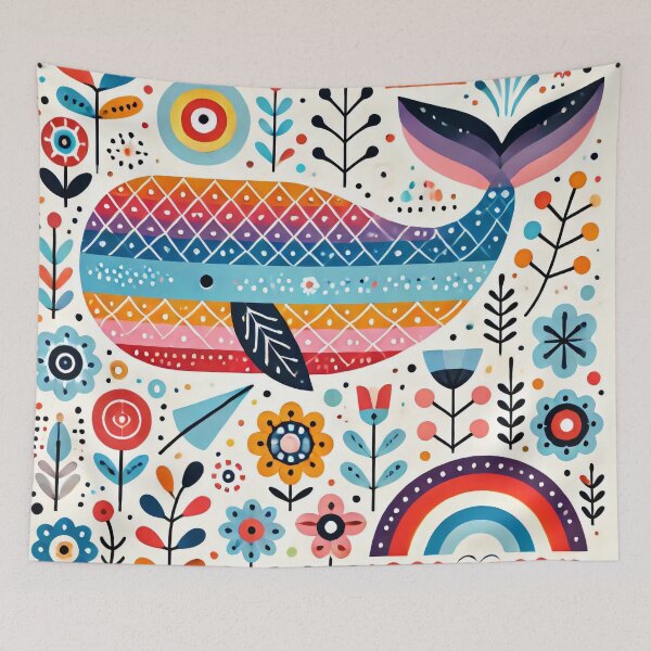 Item preview, Scandinavian Folk Art Rainbow Animals - Cute Colourful Whale by heidiannemorris designed and sold by FOLK ART FUSION by heidiannemorris.